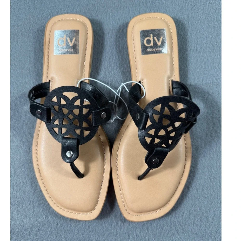 Dolce Vita Jaliscs Sandals Tan Black Medallion Slide Sandals NWOT 7 Summer Beach